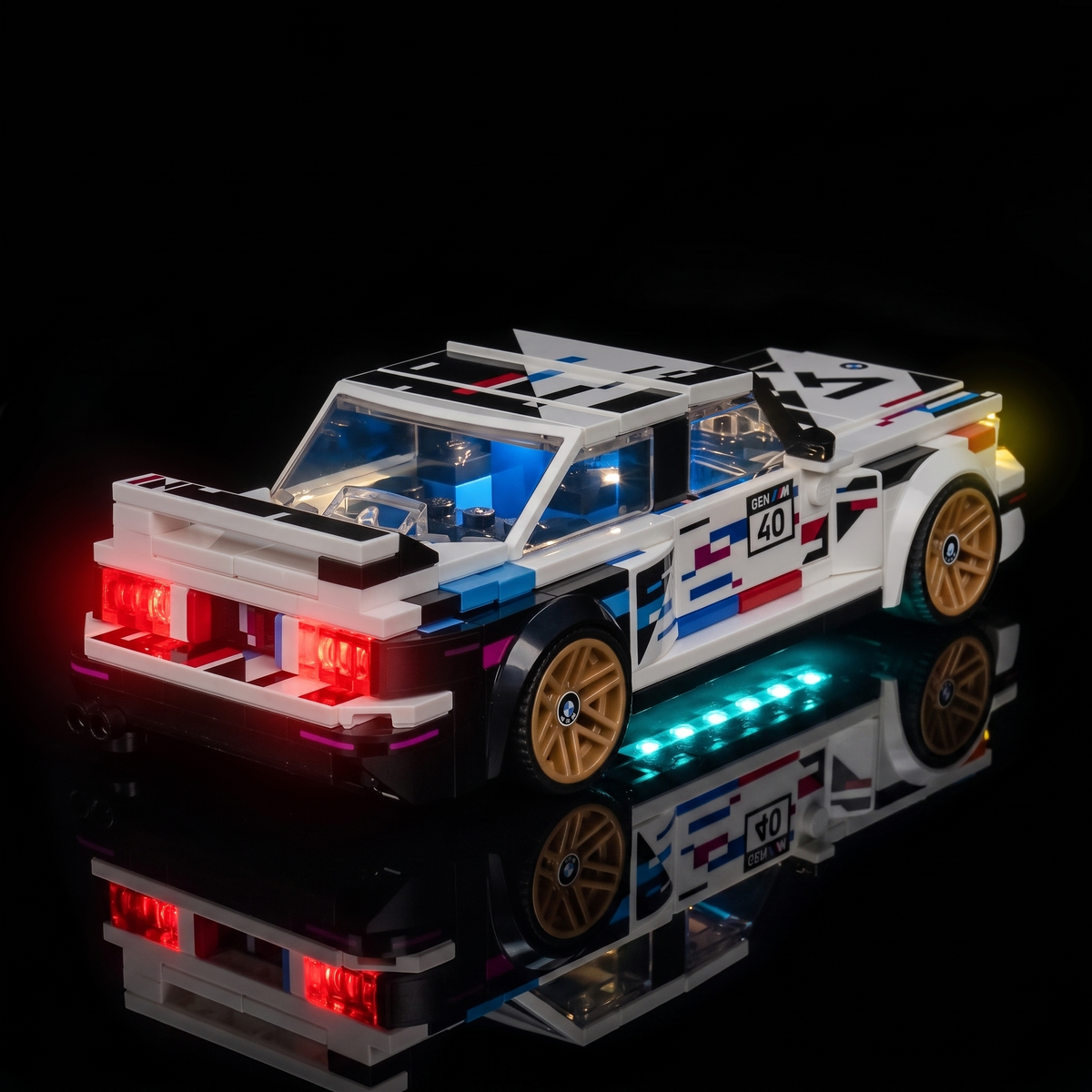 Bright My Bricks LED light kit for LEGO® Speed Champions BMW M3 (E30) #77263 — LED kit powered on