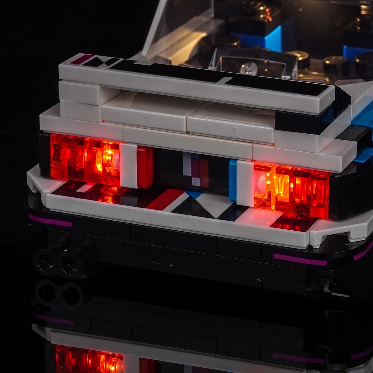 installed and glowing: Bright My Bricks LED lighting kit for LEGO® Speed Champions BMW M3 (E30) #77263