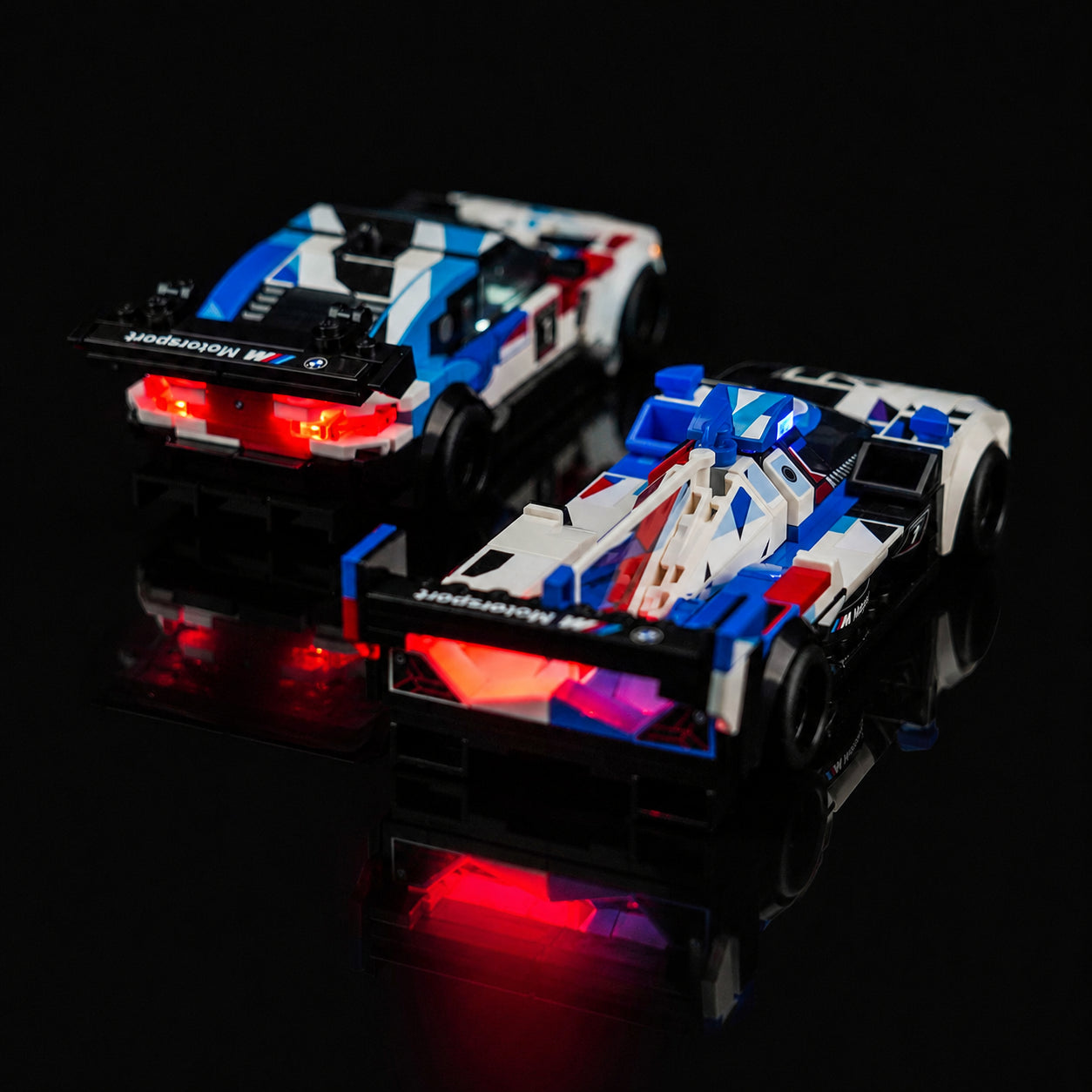 warm LED glow detail: Bright My Bricks LED light kit for LEGO® Speed Champions BMW M4 GT3 & BMW M Hybrid V8 Race Cars #76922
