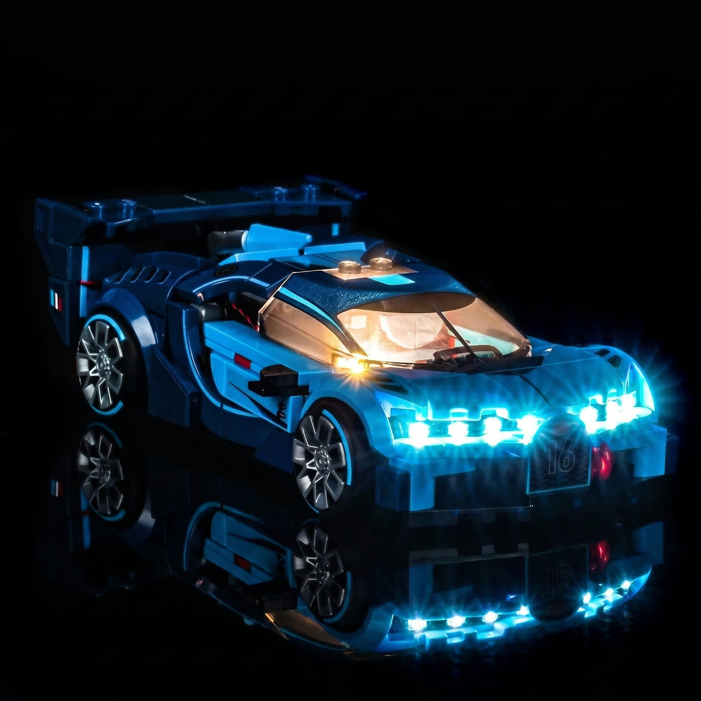 custom LED lighting for LEGO® Speed Champions Bugatti Vision GT Hyper Sports Car #77253, LED strips and bricks detail