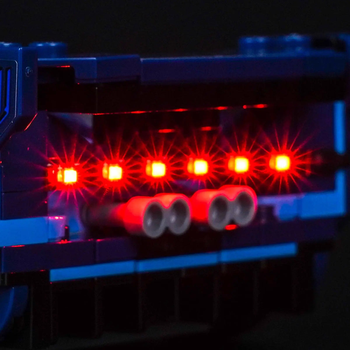 LEGO® Speed Champions Bugatti Vision GT Hyper Sports Car #77253 — showcase lighting view (custom LED lighting)