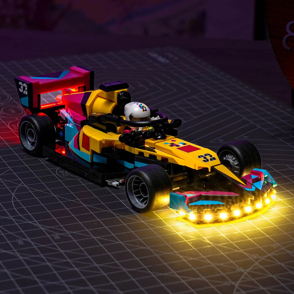 LEGO® Speed Champions F1 ACADEMY Race Car #77258 — brightened interior detail (custom LED lighting)