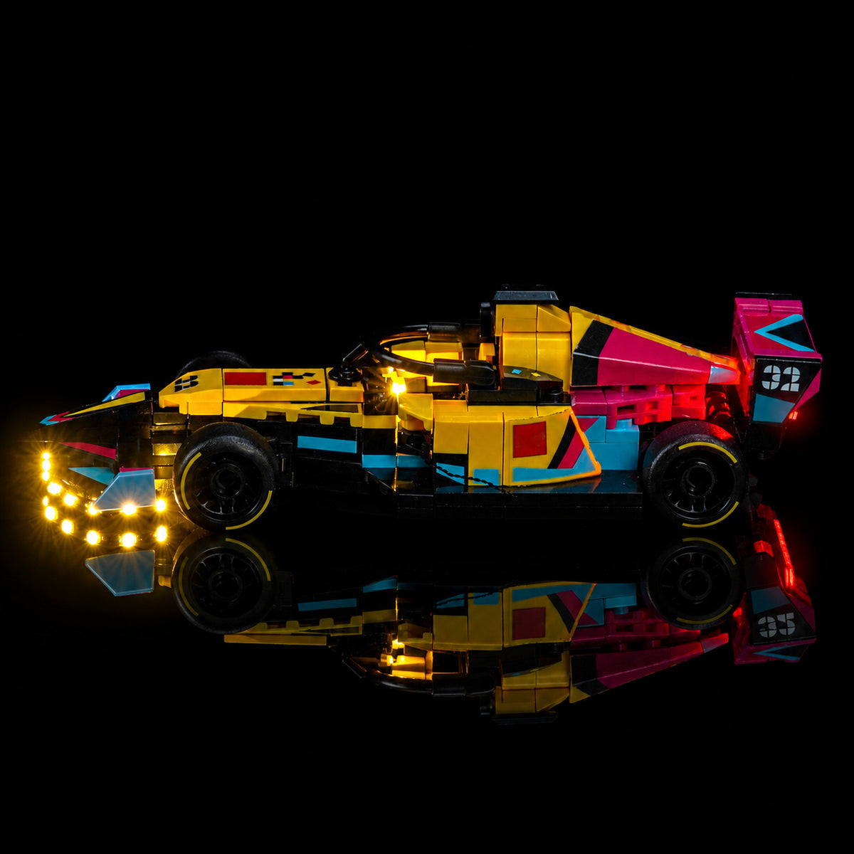 light kit for LEGO® Speed Champions F1 ACADEMY Race Car #77258, fully illuminated on display