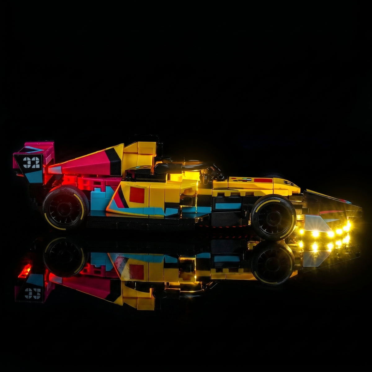 LEGO® Speed Champions F1 ACADEMY Race Car #77258 brightened interior detail, with the RGB LED light kit