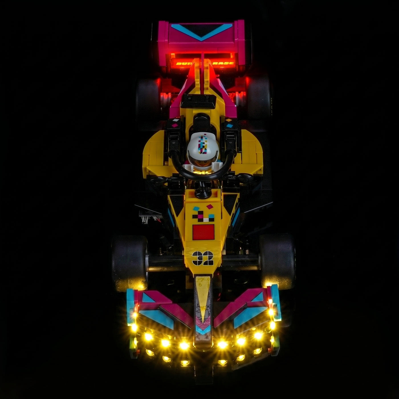LEGO® Speed Champions F1 ACADEMY Race Car #77258 — fully illuminated on display (DIY LED light kit)