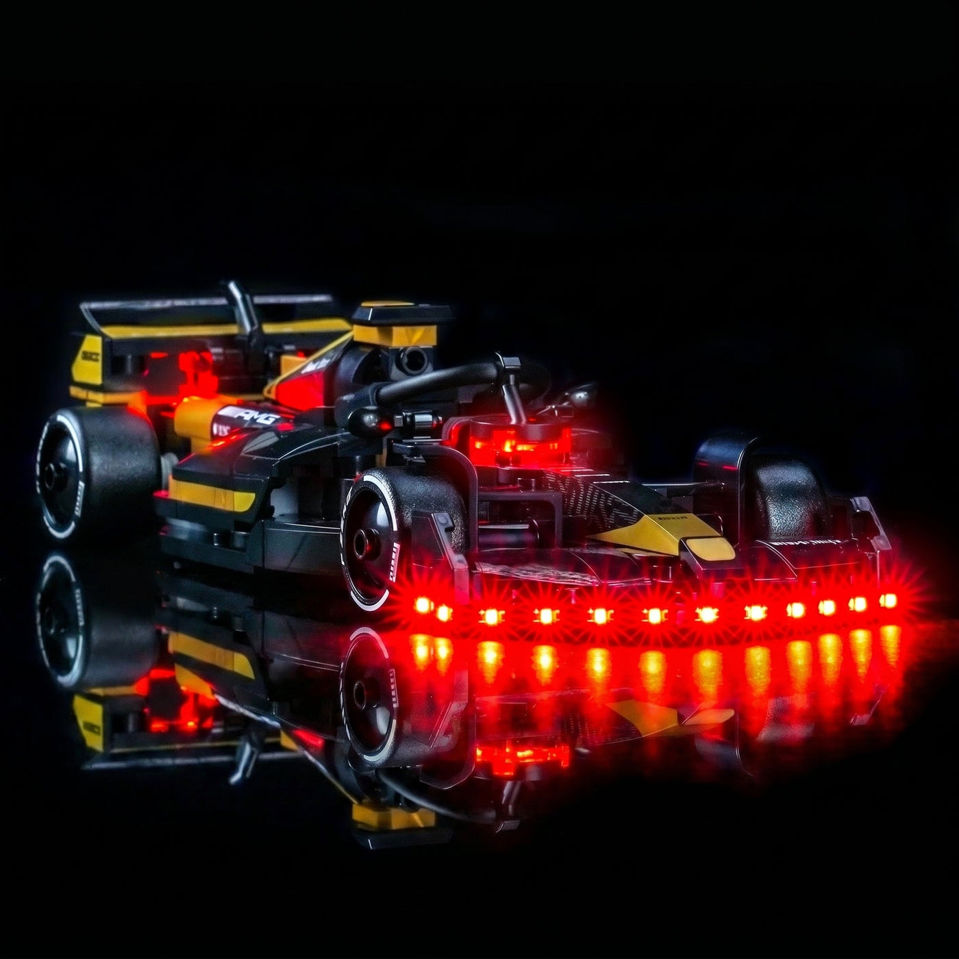 before-and-after lighting: Bright My Bricks RGB LED light kit for LEGO® Speed Champions F1 ACADEMY Race Car #77258