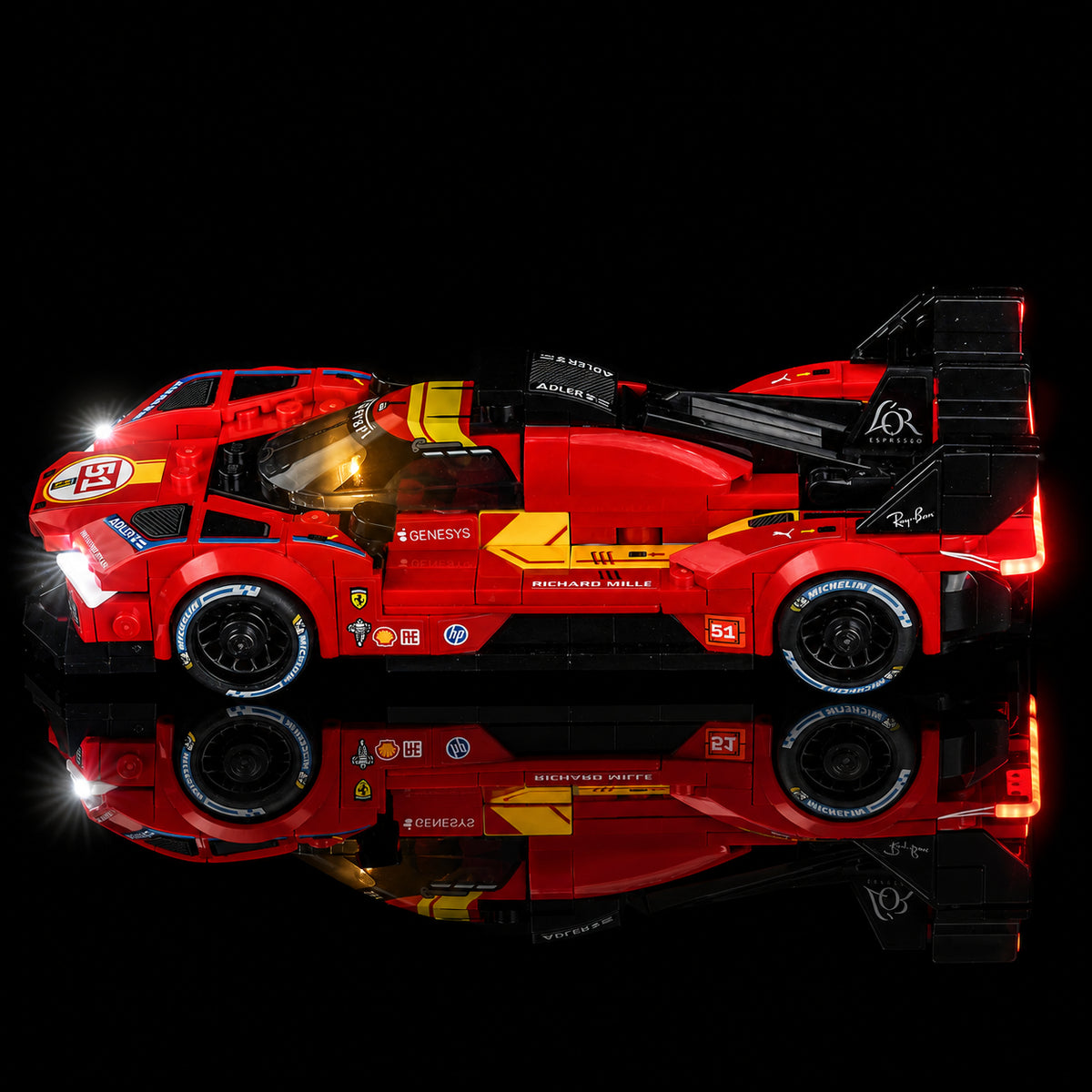 LED light kit for LEGO® Speed Champions Ferrari 499P #77261, installed and glowing