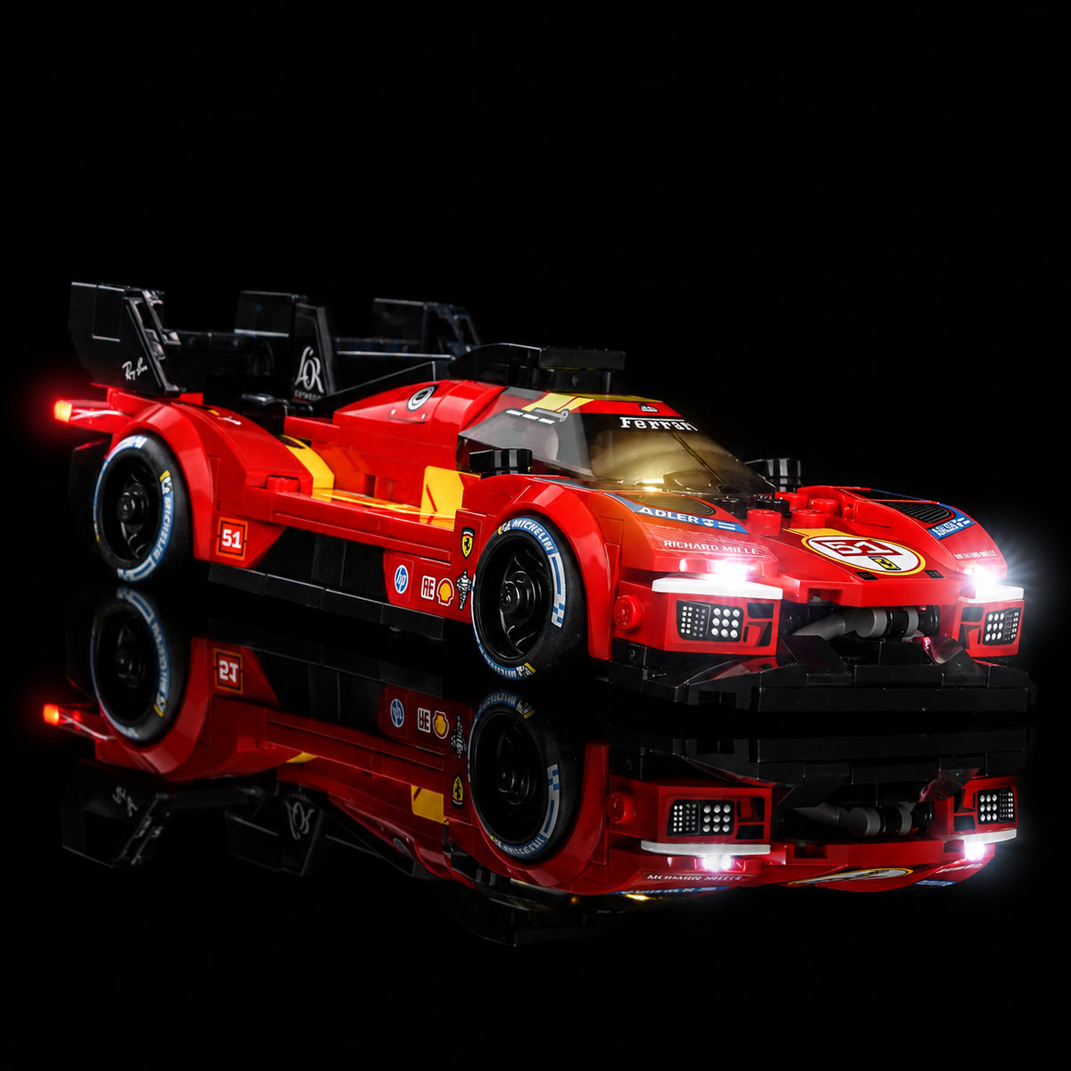 illuminated at night: Bright My Bricks custom LED lighting for LEGO® Speed Champions Ferrari 499P #77261