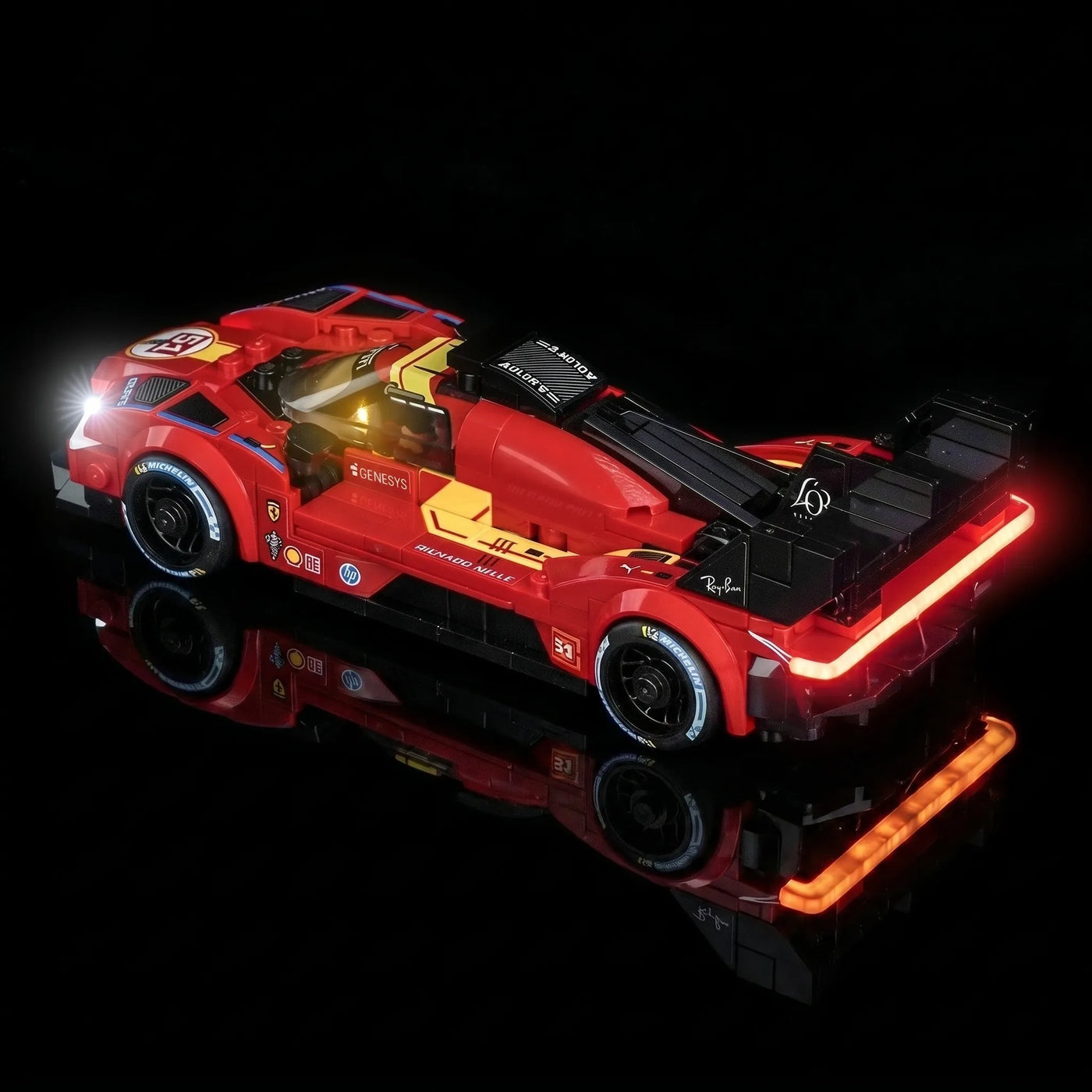 lighting effect on the build: Bright My Bricks RGB LED light kit for LEGO® Speed Champions Ferrari 499P #77261