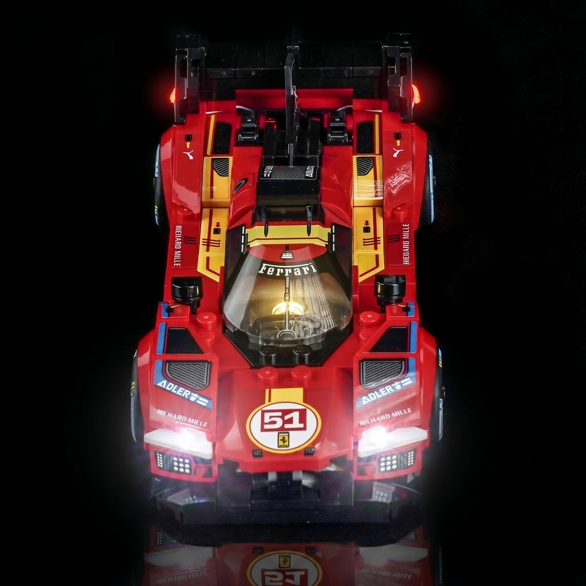 LEGO® Speed Champions Ferrari 499P #77261 — before-and-after lighting (LED light kit)