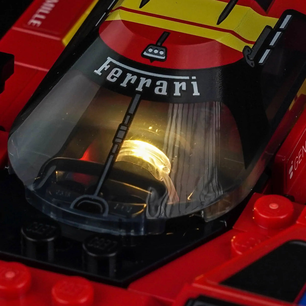 Bright My Bricks LED lights for LEGO® Speed Champions Ferrari 499P #77261 — display lighting in a dark room