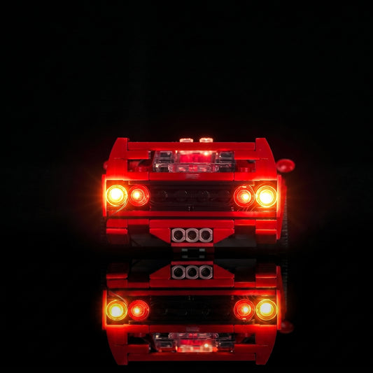 light kit for LEGO® Speed Champions Ferrari F40 Supercar #76934, fully illuminated on display