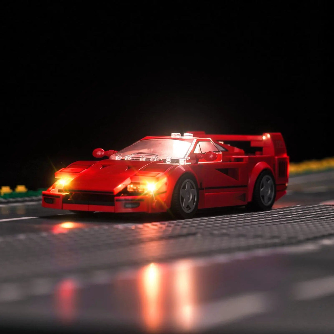 showcase lighting view: Bright My Bricks light kit for LEGO® Speed Champions Ferrari F40 Supercar #76934