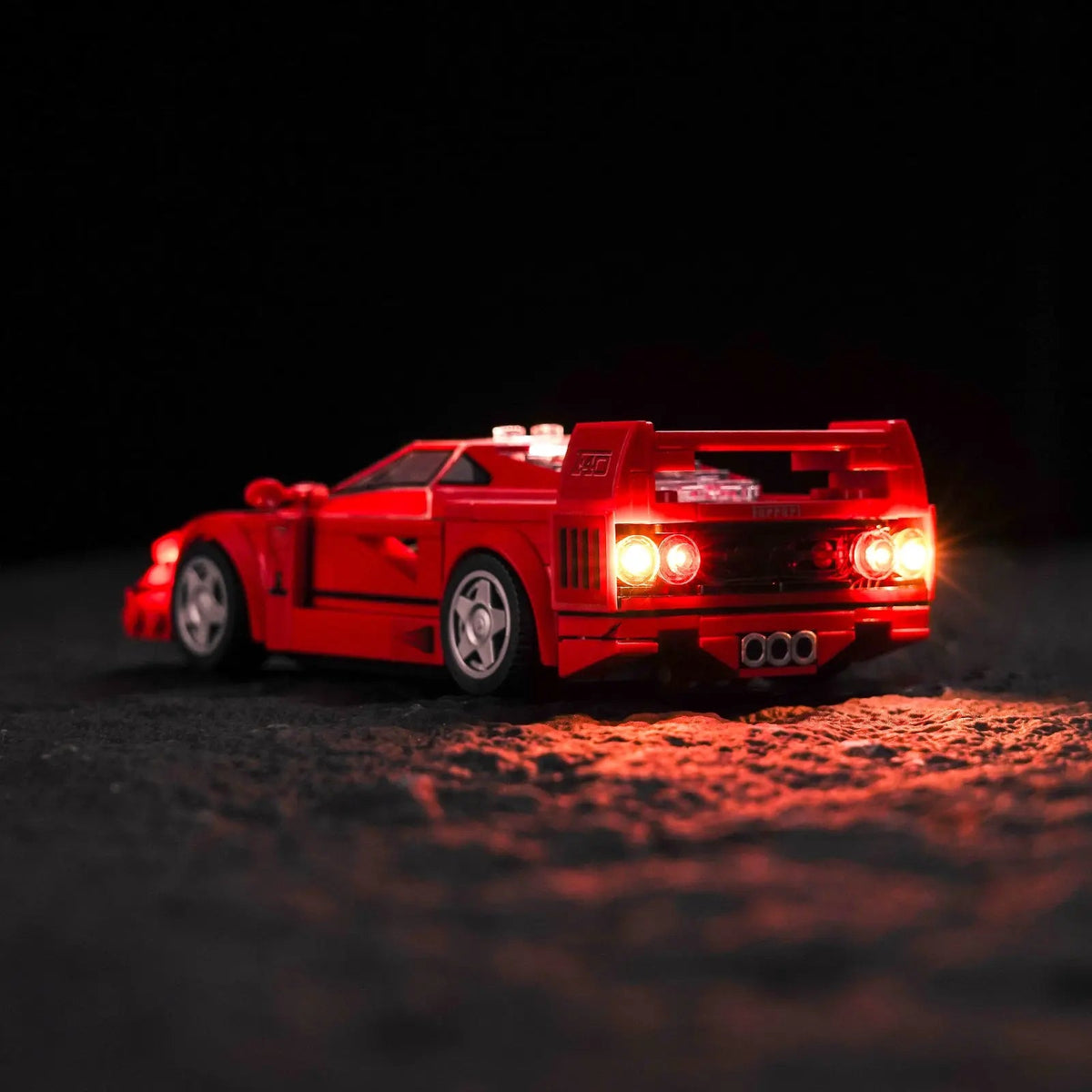 Bright My Bricks DIY LED light kit for LEGO® Speed Champions Ferrari F40 Supercar #76934 — front view fully lit