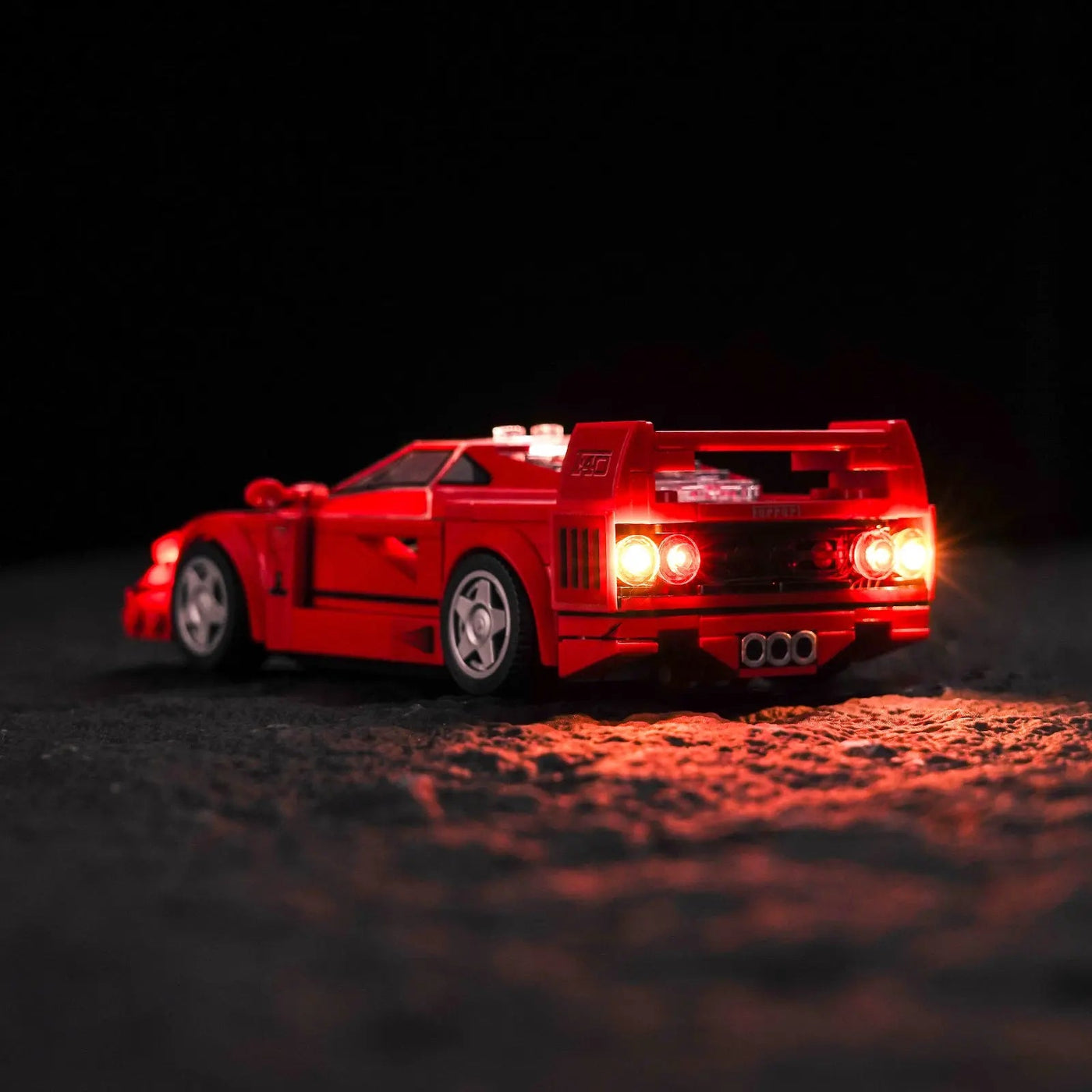 Bright My Bricks DIY LED light kit for LEGO® Speed Champions Ferrari F40 Supercar #76934 — front view fully lit