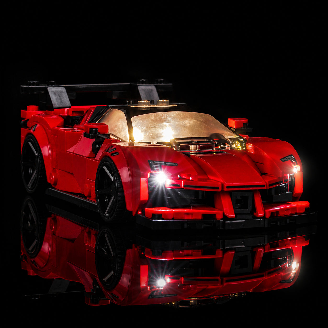 LEGO® Speed Champions Ferrari SF90 XX Stradale Sports Car #77254 LED strips and bricks detail, with the LED lights