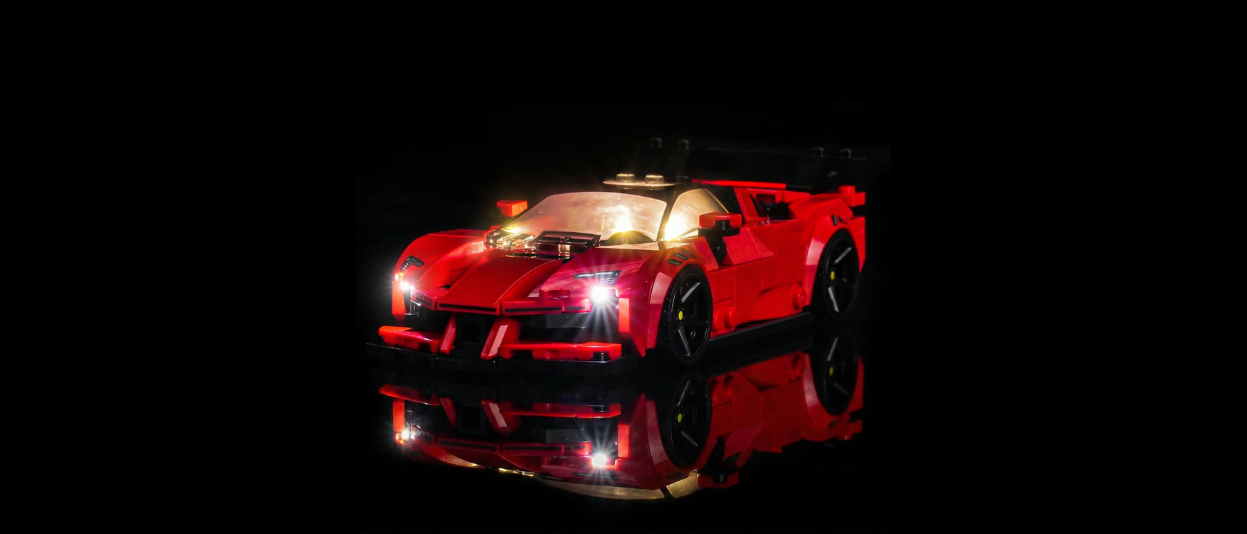LED-Beleuchtungsset für LEGO® Ferrari SF90 XX Stradale Sportwagen #77254 — lit with the LED light kit