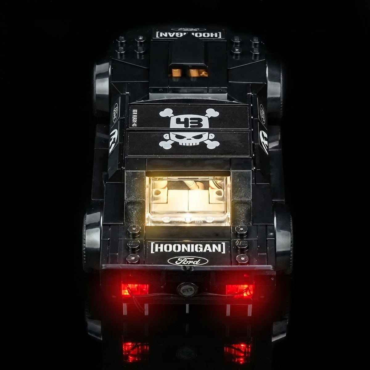 LEGO® Speed Champions Ken Block Hoonicorn Mustang V1 #77262 — display lighting in a dark room (premium LED light kit)