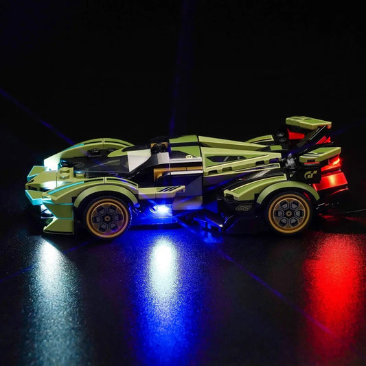 RGB LED light kit for LEGO® Speed Champions Lamborghini Lambo V12 Vision GT #76923, before-and-after lighting