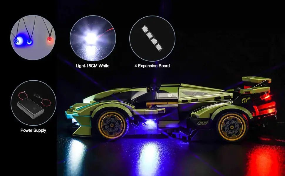 premium LED light kit for LEGO® Speed Champions Lamborghini Lambo V12 Vision GT #76923, lighting effect on the build