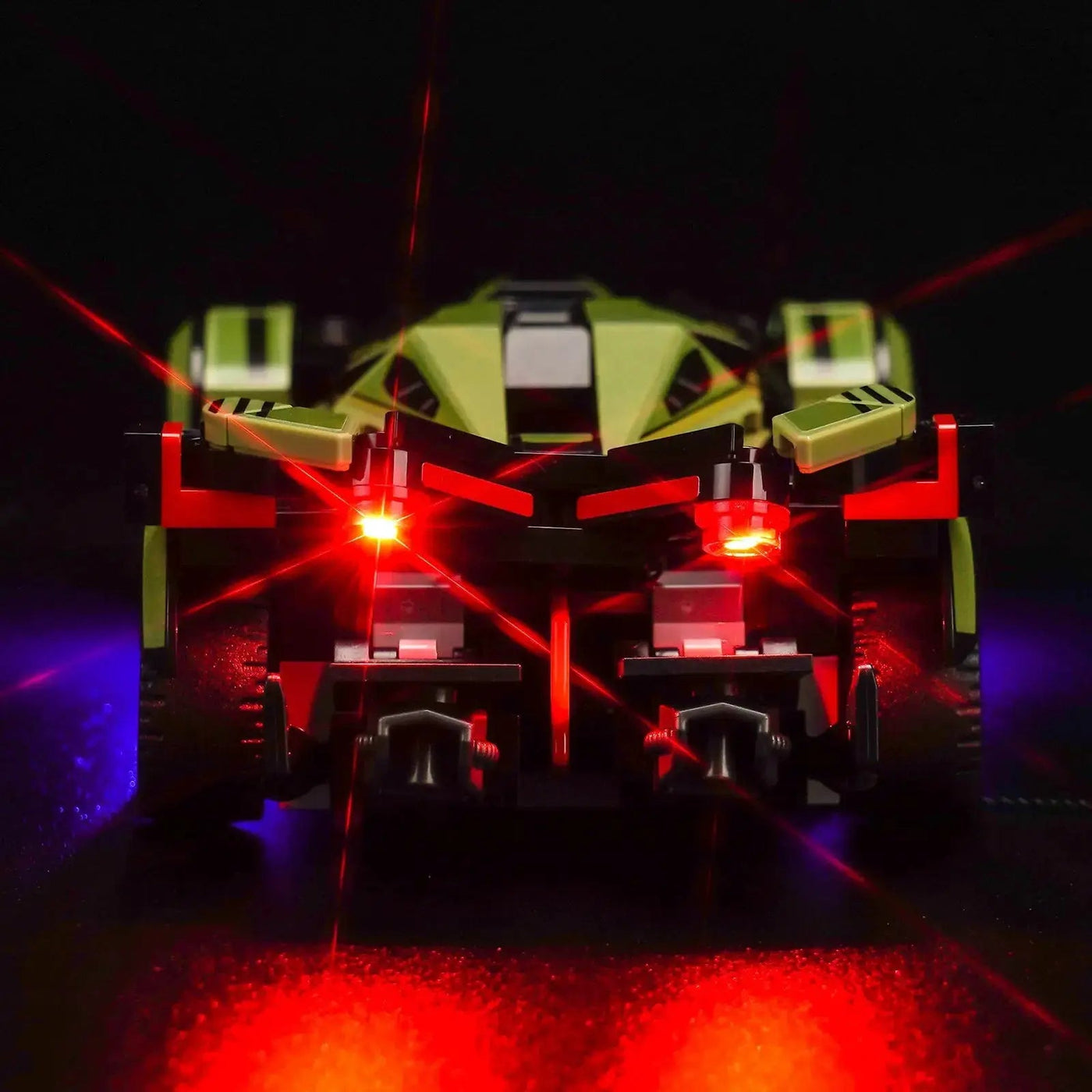 LEGO® Speed Champions Lamborghini Lambo V12 Vision GT #76923 — side angle with lights on (light kit)