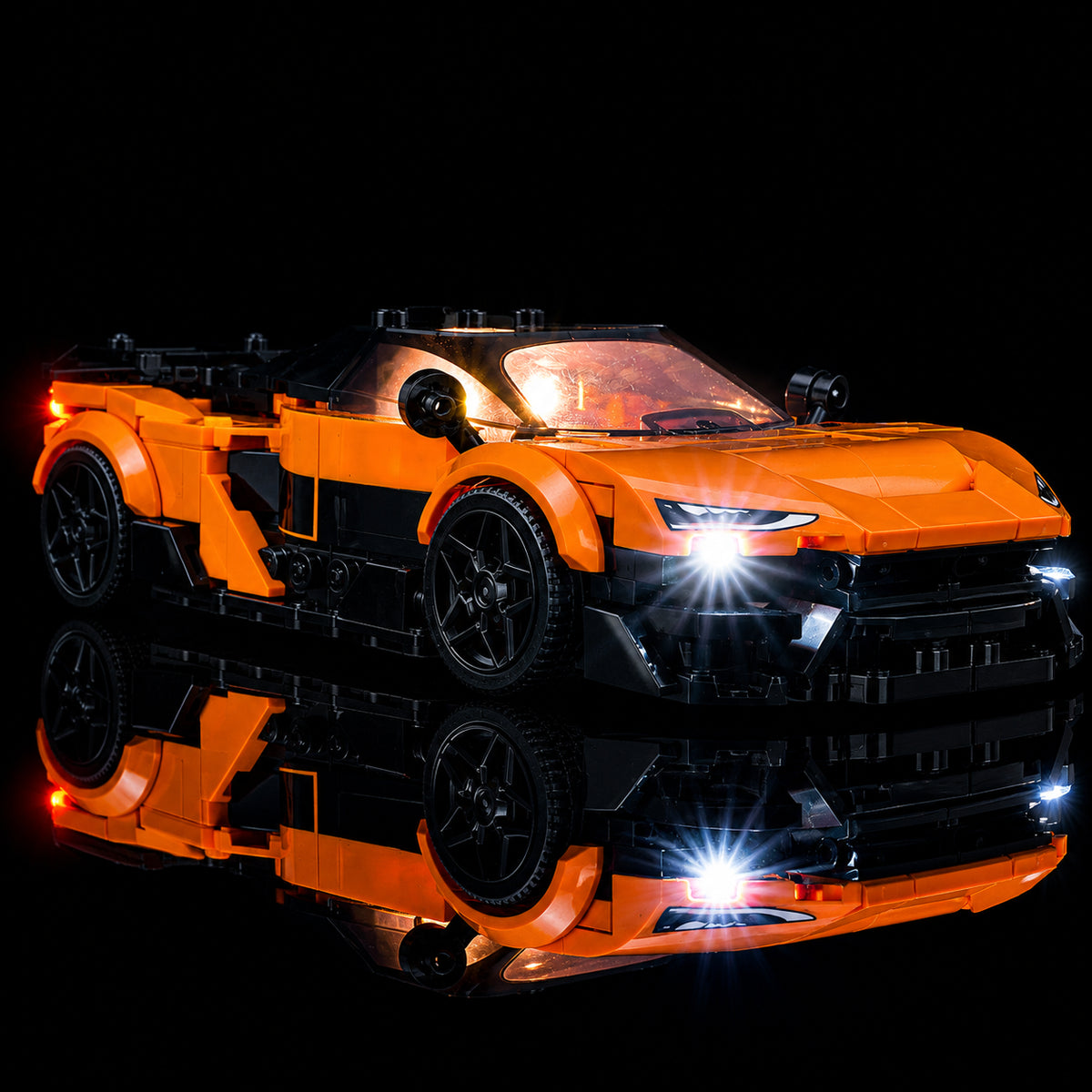 showcase lighting view: Bright My Bricks LED light kit for LEGO® Speed Champions McLaren W1 #77257