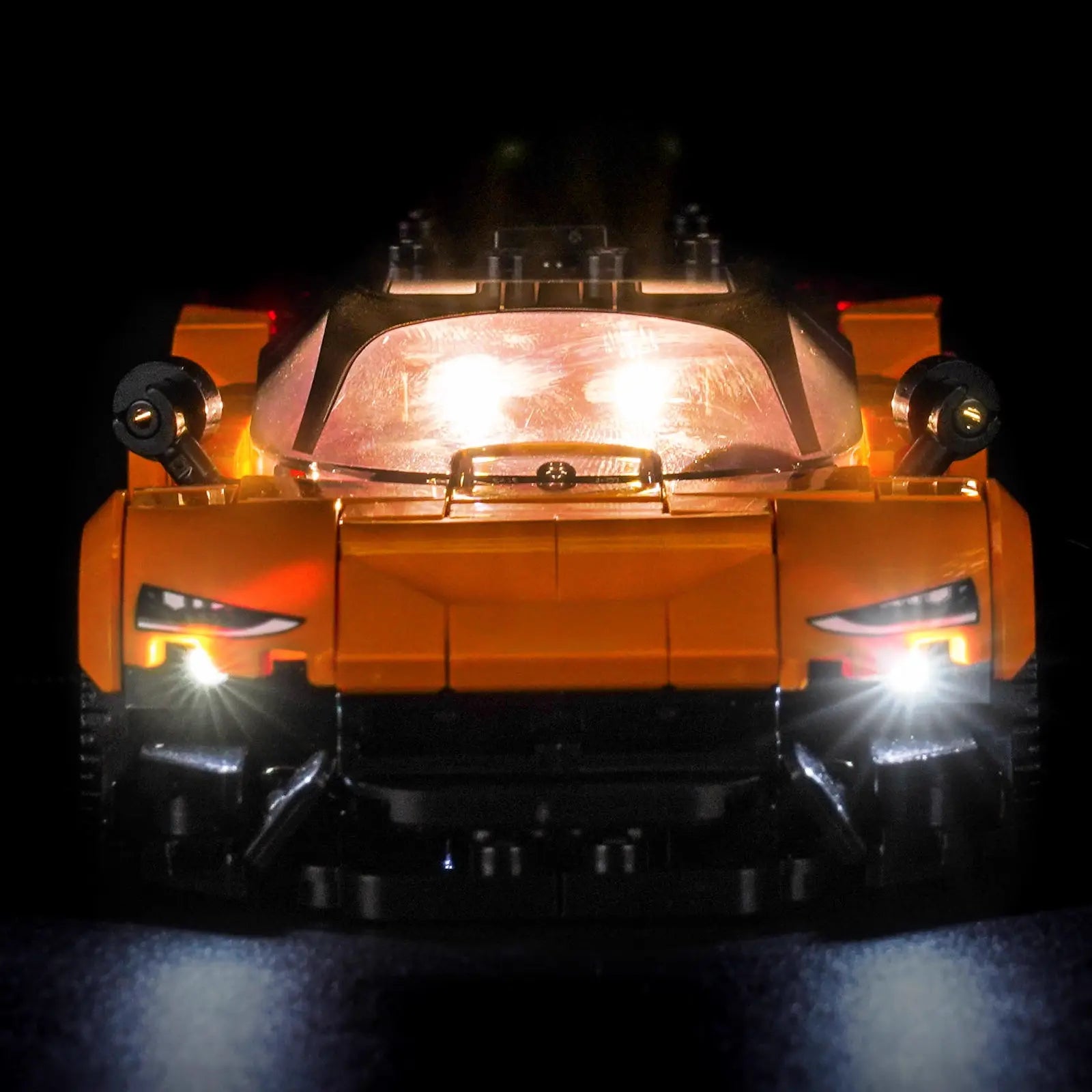 Close-up of LED lights on LEGO Speed Champions McLaren W1 #77257