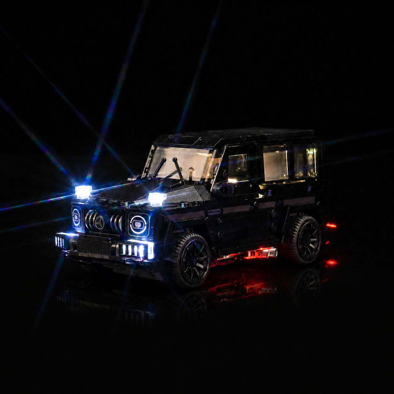 LEGO® Speed Champions Mercedes-AMG G 63 & Mercedes-AMG SL 63 #76924 — LED kit powered on (RGB LED light kit)