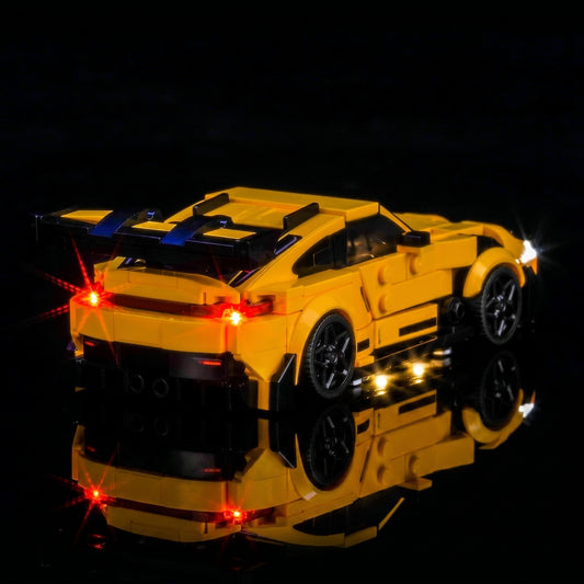 LEGO® Speed Champions Porsche 911 GT3 RS Super Car #77239 installed and glowing, with the DIY LED light kit