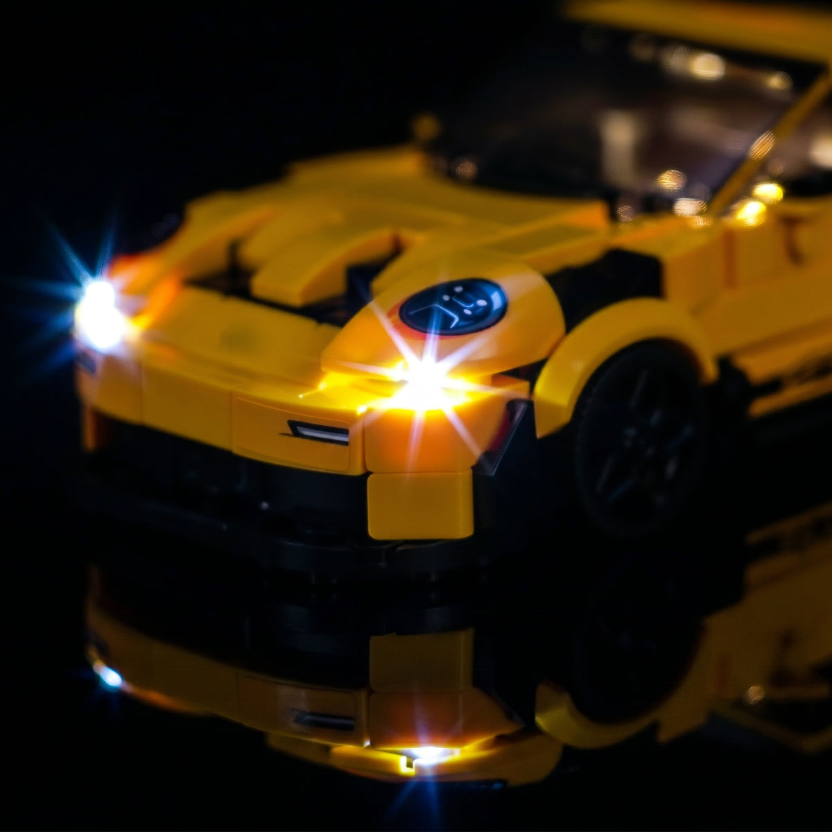 Bright My Bricks RGB LED light kit for LEGO® Speed Champions Porsche 911 GT3 RS Super Car #77239 — installed and glowing