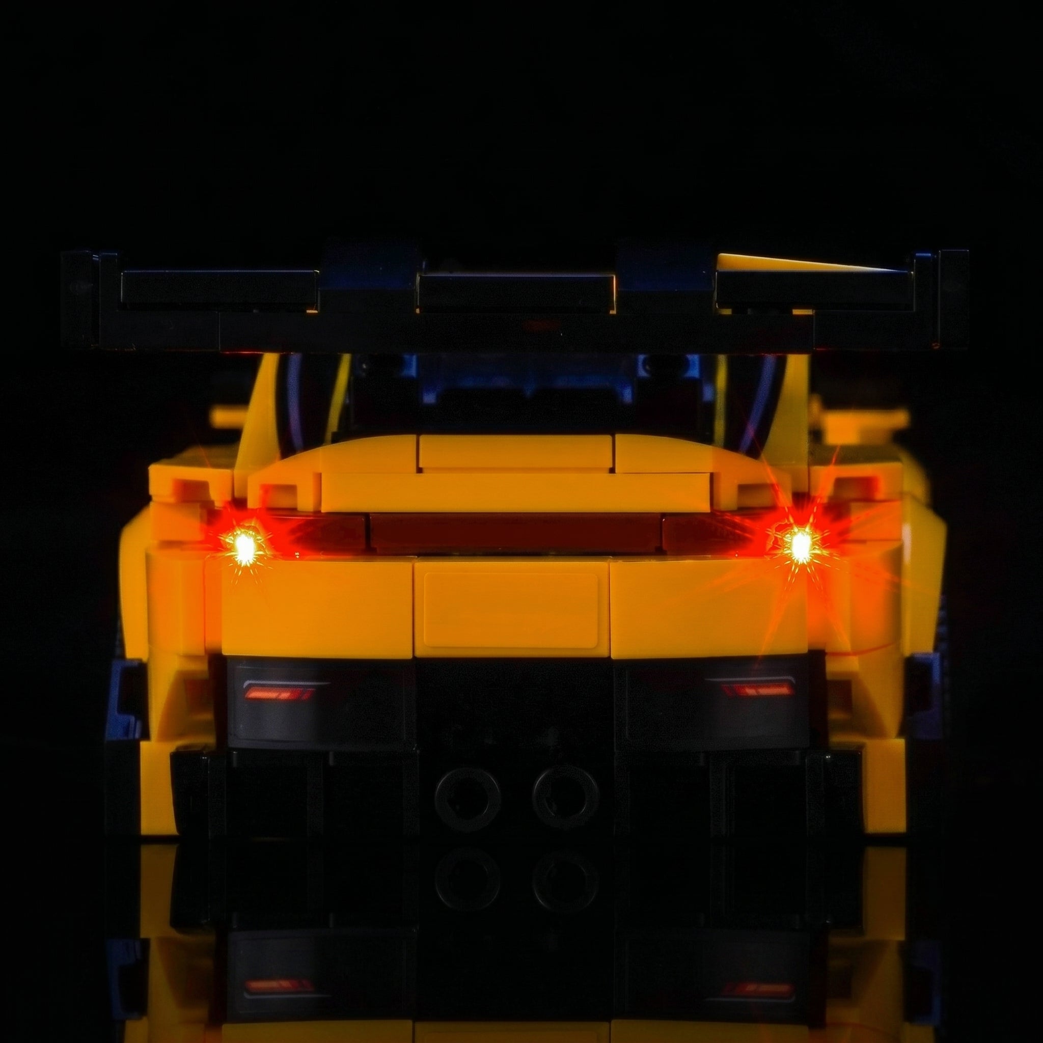 LEGO® Speed Champions Porsche 911 GT3 RS Super Car #77239 display lighting in a dark room, with the LED light kit