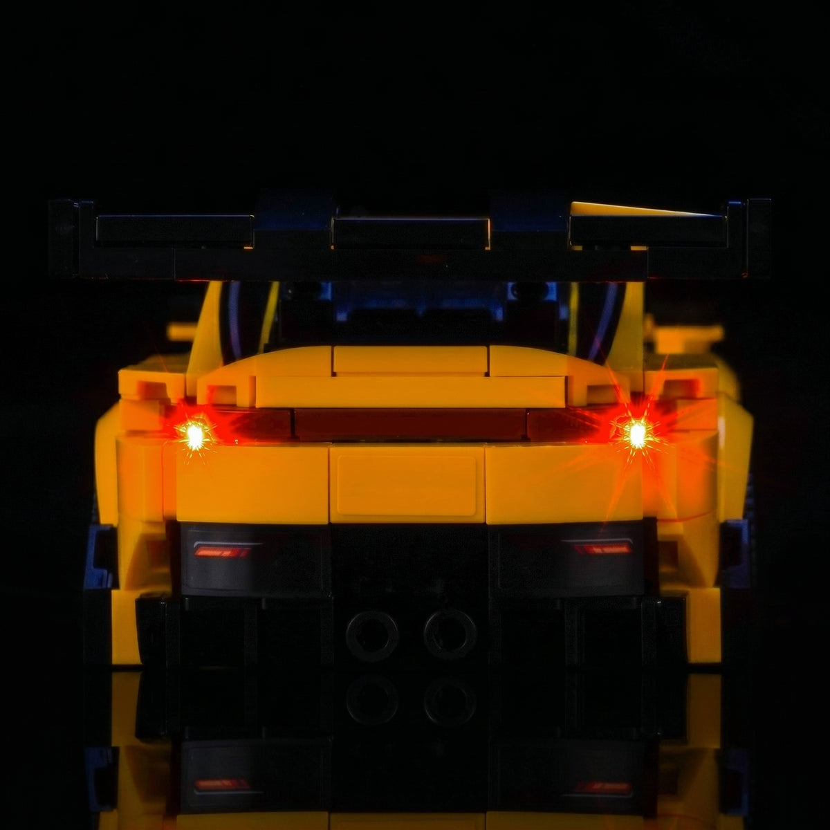 LEGO® Speed Champions Porsche 911 GT3 RS Super Car #77239 display lighting in a dark room, with the LED light kit