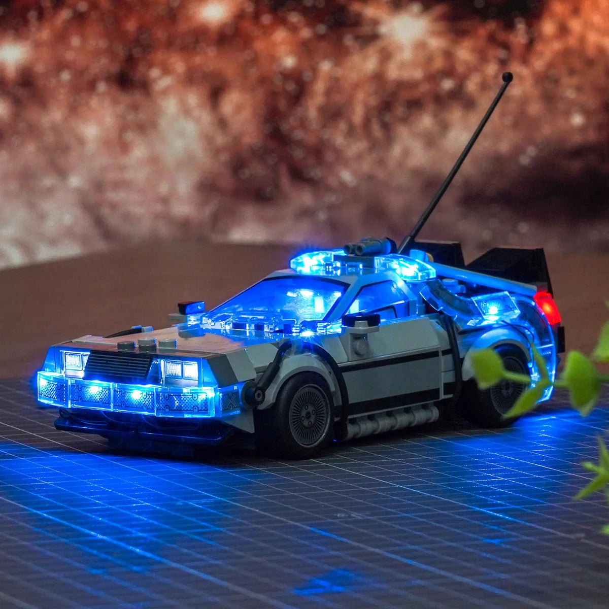 LED lights for LEGO® Speed Champions Time Machine from Back to the Future #77256, showcase lighting view