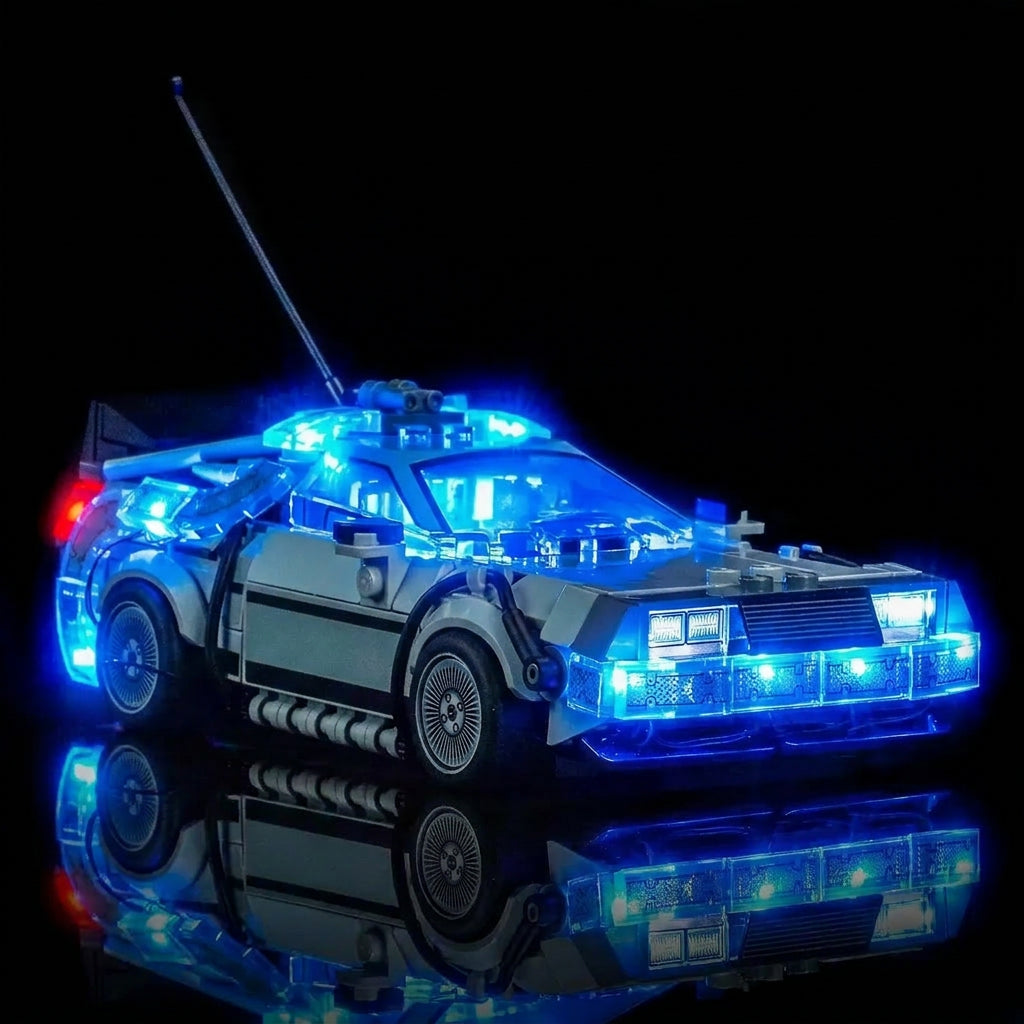 LEGO® Speed Champions Time Machine from Back to the Future #77256 — night-mode display glow (USB-powered LED light kit)