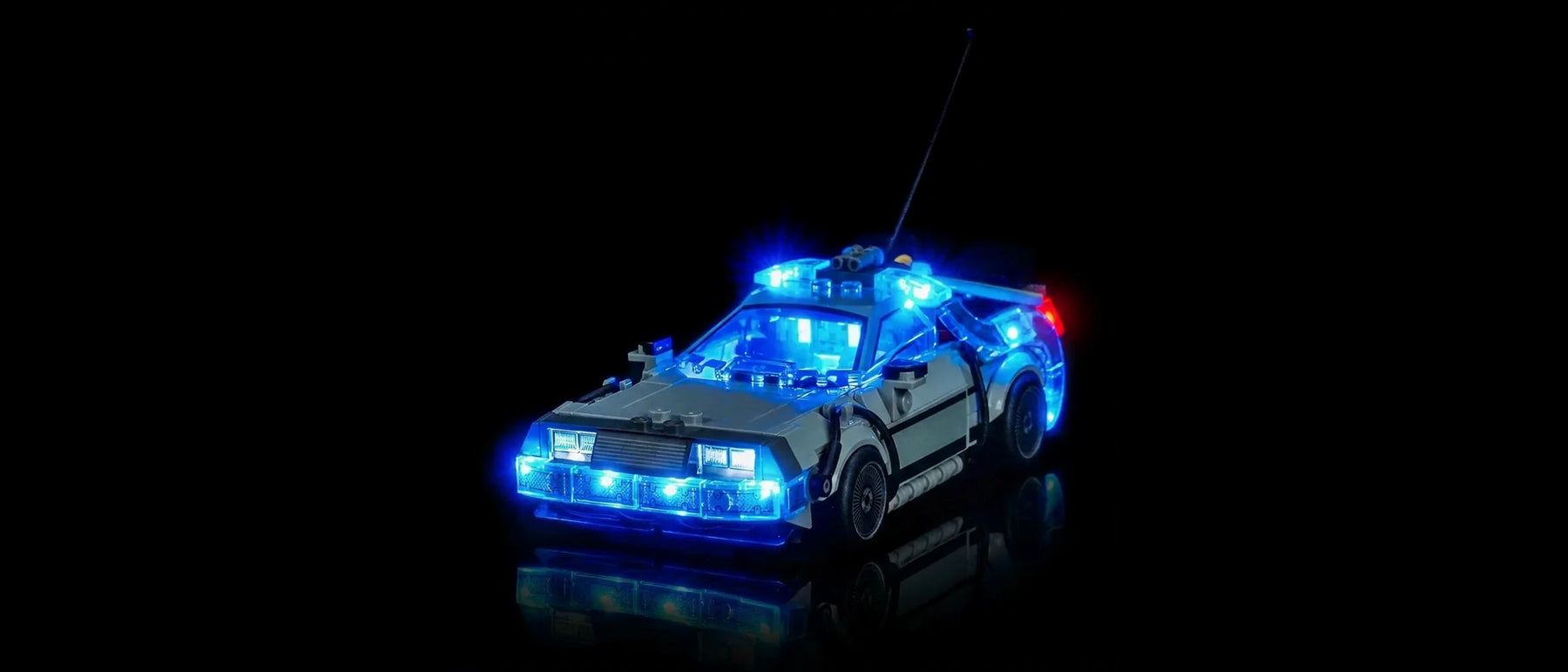 Light Kit for LEGO® Speed Champions Time Machine from Back to the Future #77256 — lit with the LED light kit