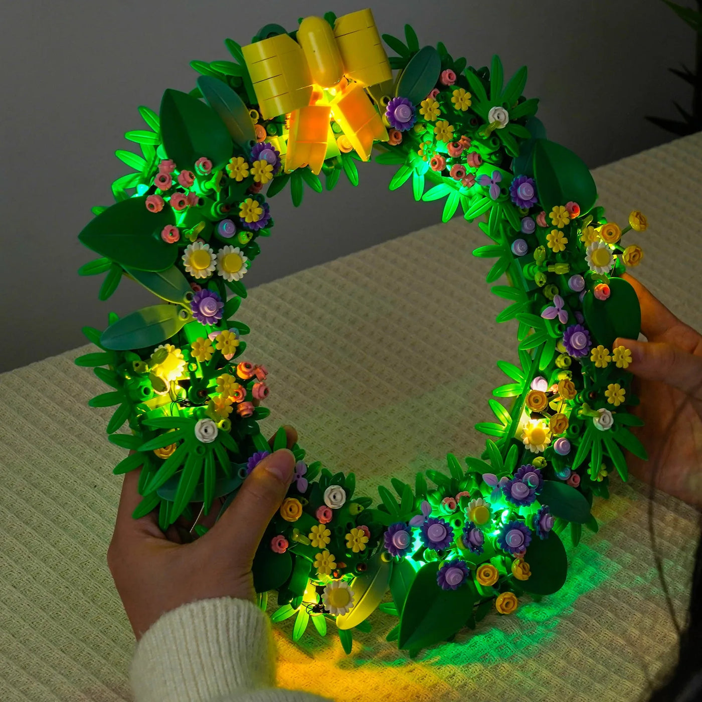 USB-powered LED light kit for LEGO® Spring Wreath #40957, display lighting in a dark room