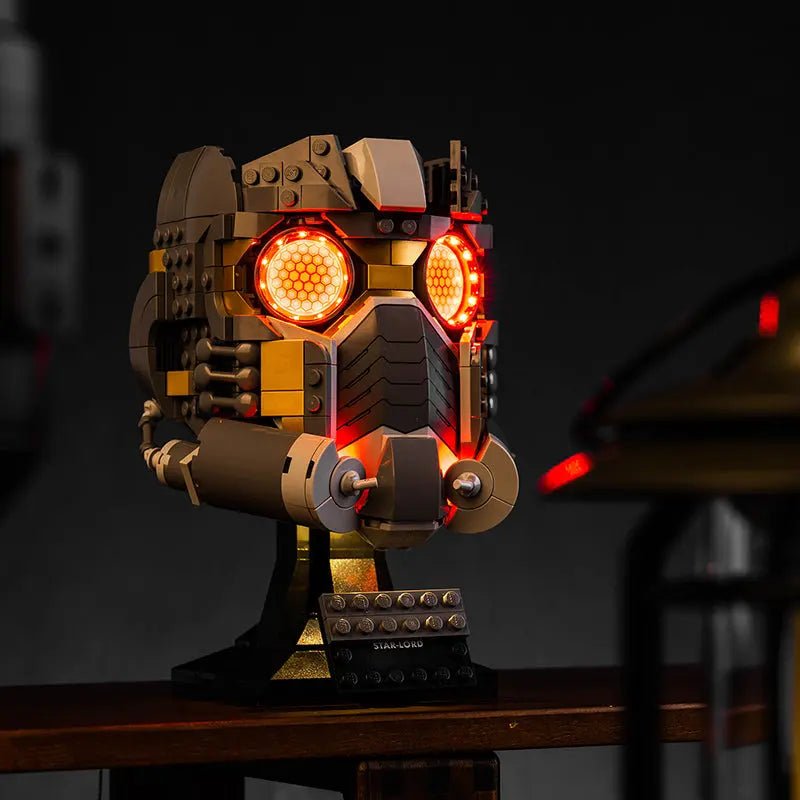 LEGO® Star-Lord's Helmet #76251 — before-and-after lighting (display light kit)