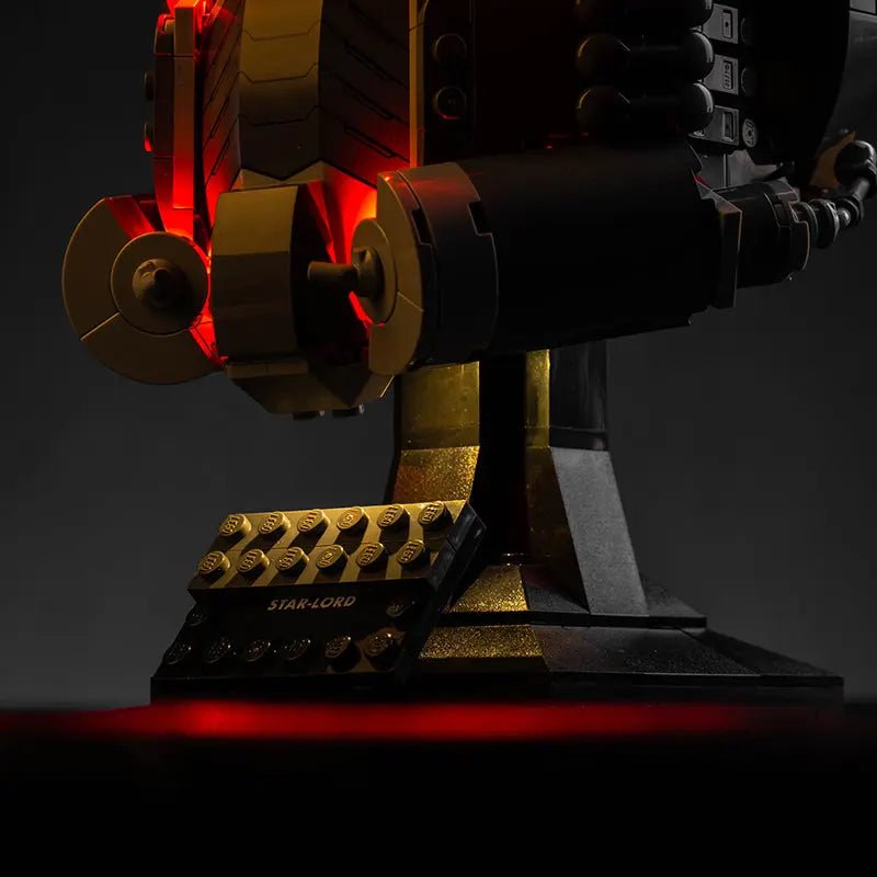 USB-powered LED light kit for LEGO® Star-Lord's Helmet #76251, showcase lighting view