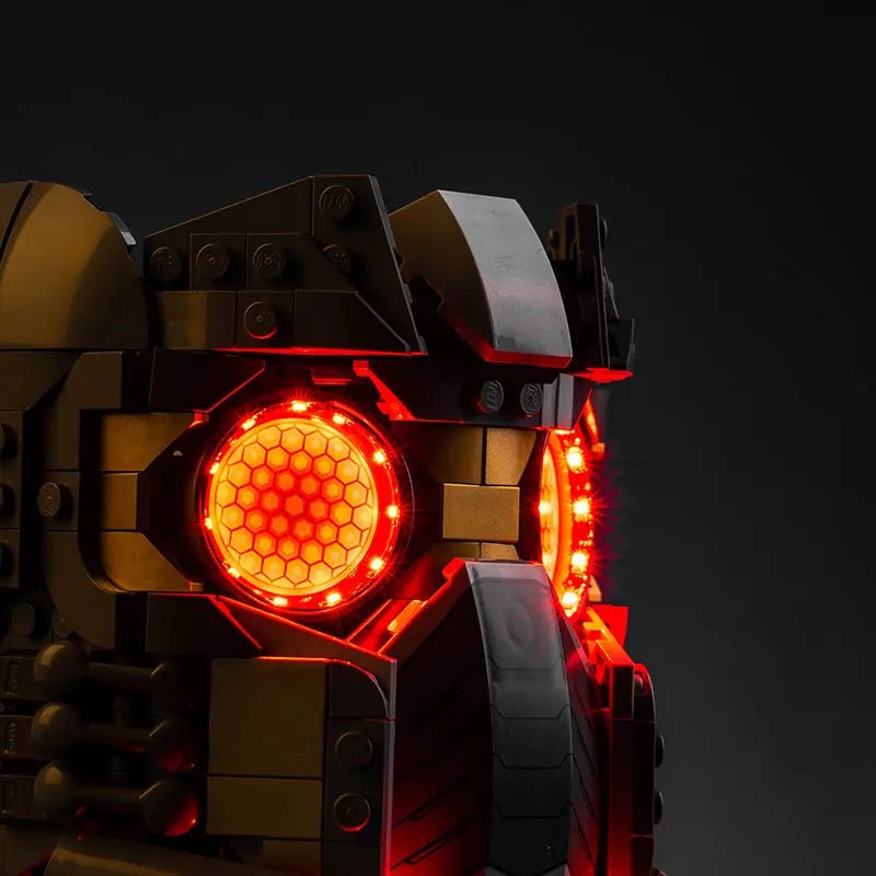 Bright My Bricks DIY LED light kit for LEGO® Star-Lord's Helmet #76251 — installed and glowing