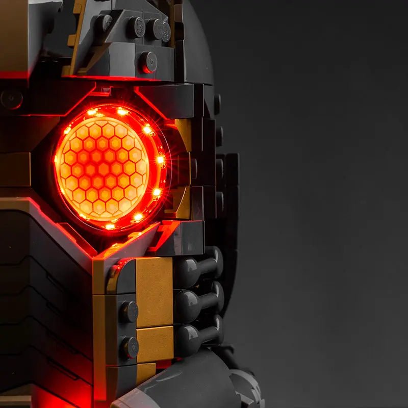 Bright My Bricks light kit for LEGO® Star-Lord's Helmet #76251 — showcase lighting view