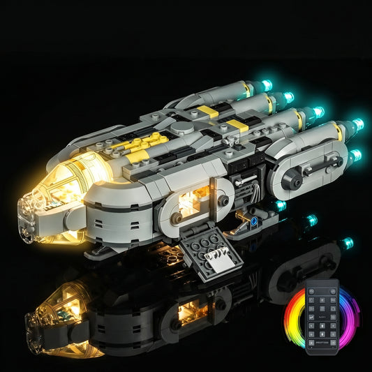 LEGO® Star Wars Anzellan Starship #75445 LED kit powered on, with the RGB LED light kit