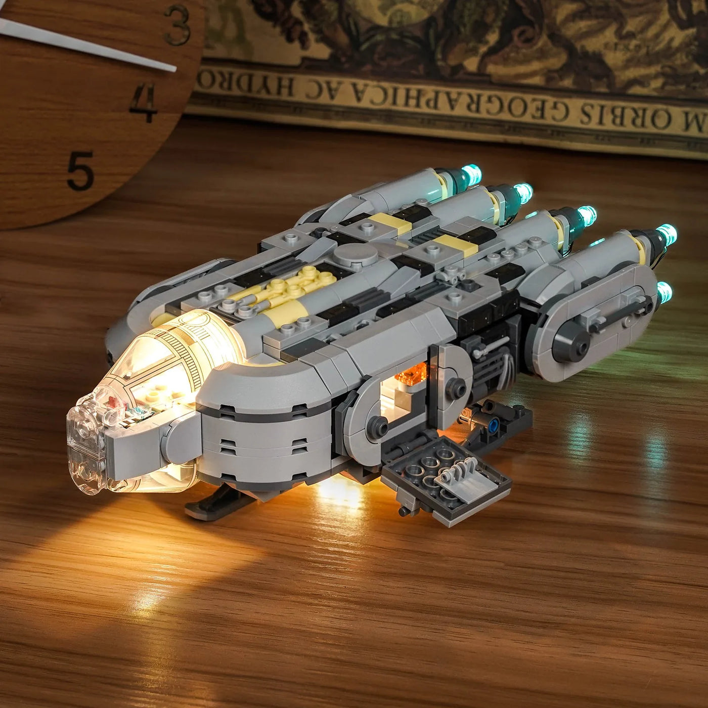 LEGO® Star Wars Anzellan Starship #75445 brightened interior detail, with the display light kit