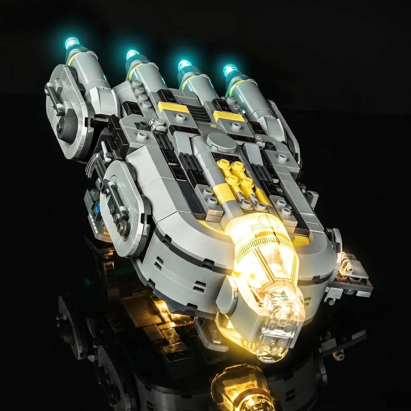 custom LED lighting for LEGO® Star Wars Anzellan Starship #75445, side angle with lights on