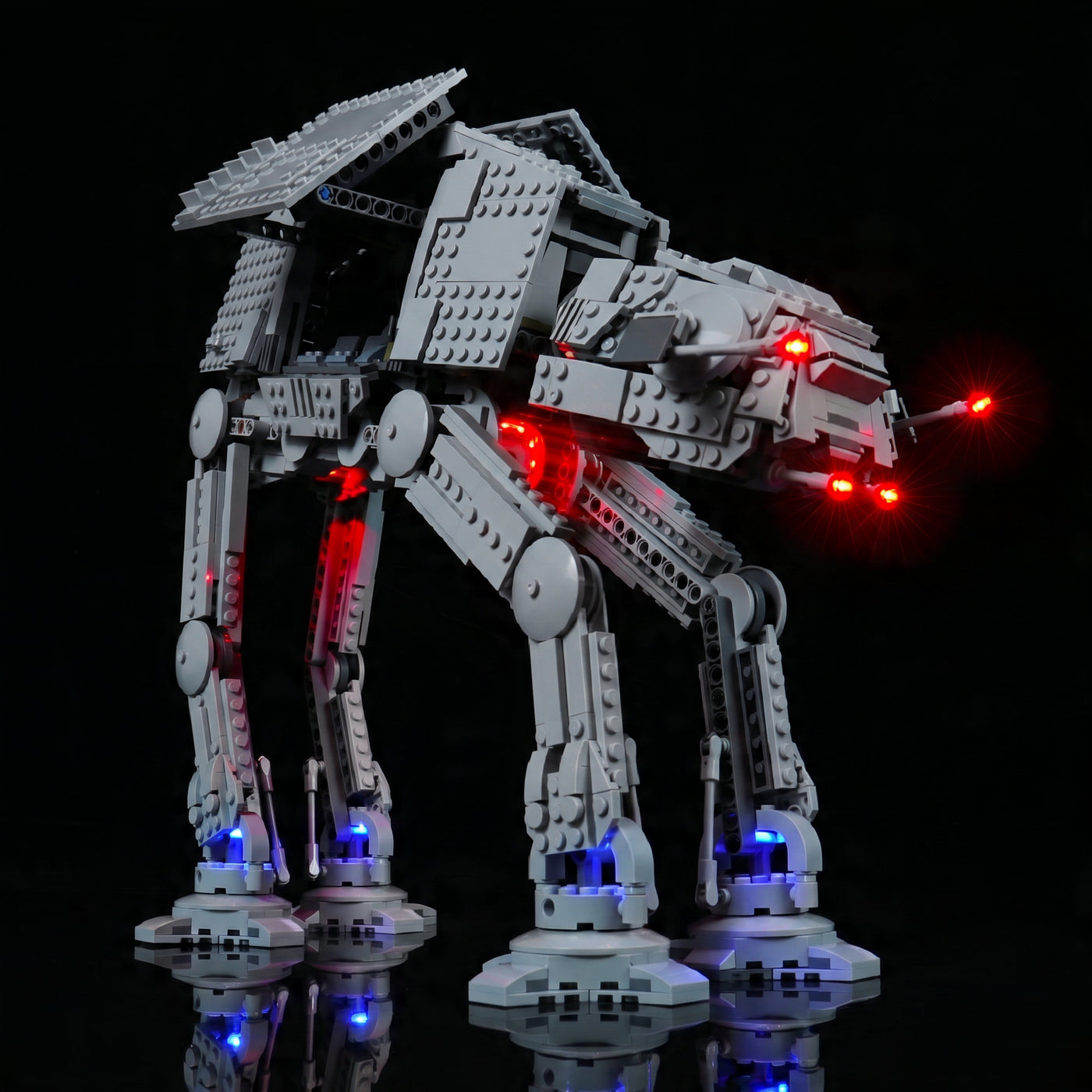 LEGO® Star Wars AT-AT #75288 before-and-after lighting, with the light kit