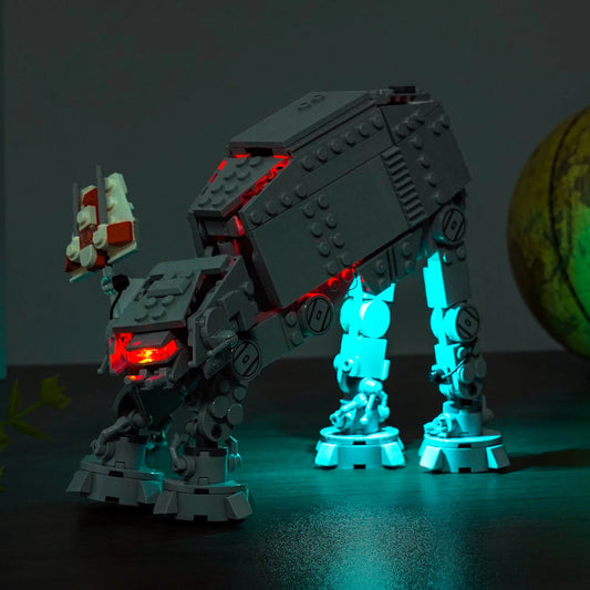 LEGO® Star Wars AT-AT #75440 warm LED glow detail, with the custom LED lighting