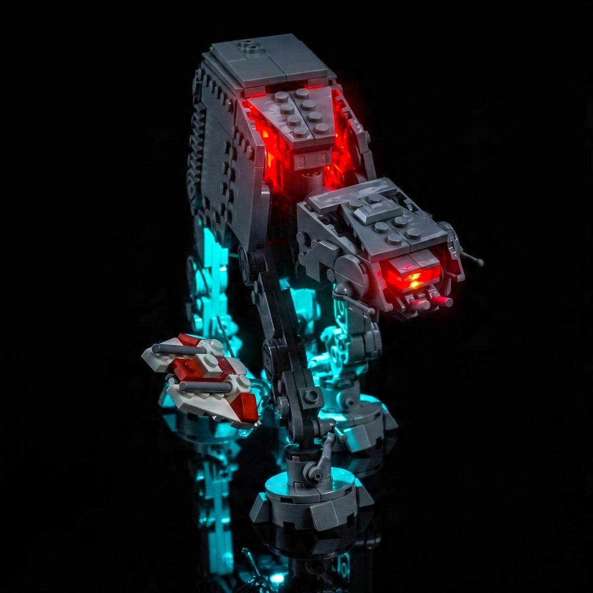 RGB LED light kit for LEGO® Star Wars AT-AT #75440, before-and-after lighting
