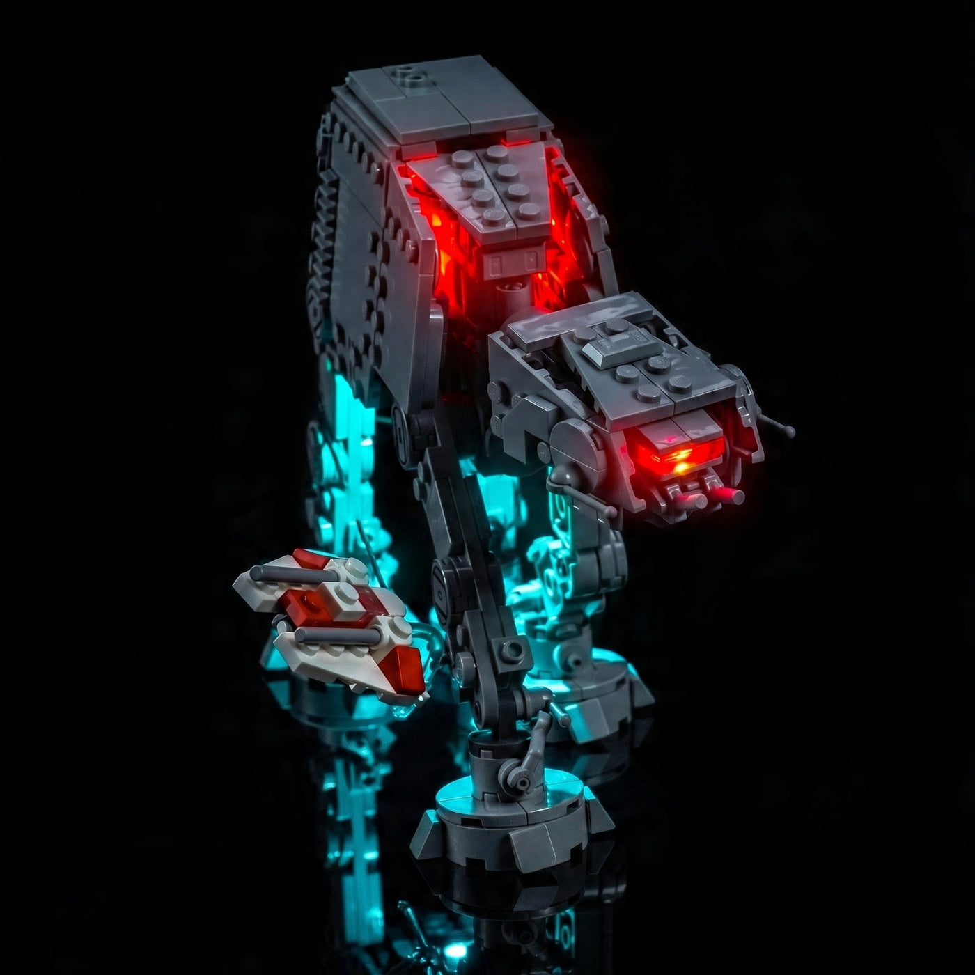 RGB LED light kit for LEGO® Star Wars AT-AT #75440, before-and-after lighting