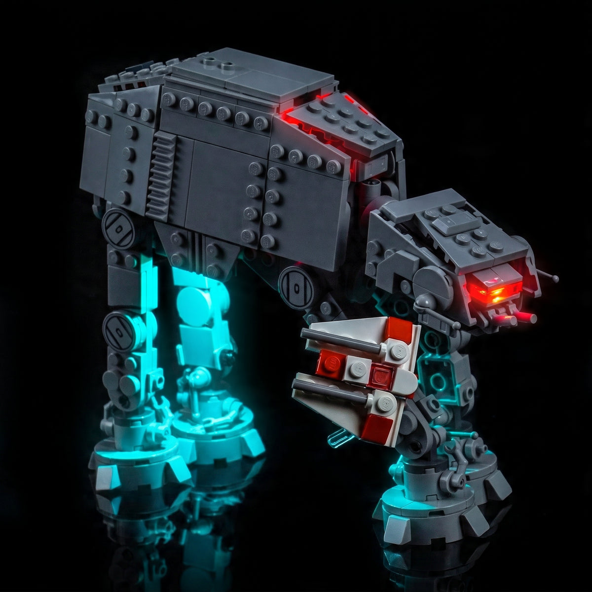 RGB LED light kit for LEGO® Star Wars AT-AT #75440, illuminated at night