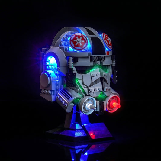 Bright My Bricks premium LED light kit for LEGO® Star Wars AT-AT Driver Helmet #75429 — front view fully lit