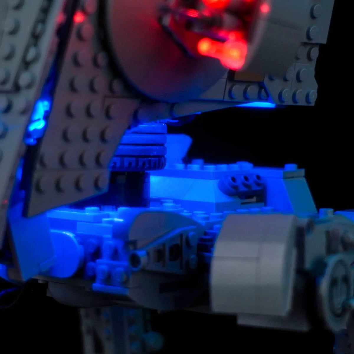 LEGO® Star Wars AT-ST Walker #75417 front view fully lit, with the light kit